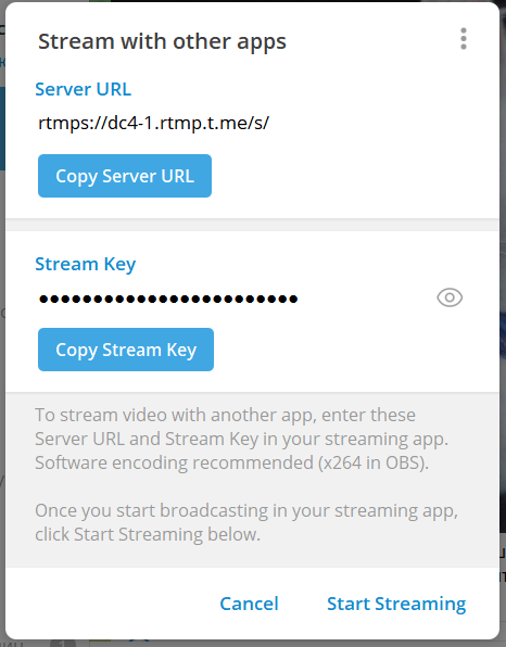 Restream target in Telegram